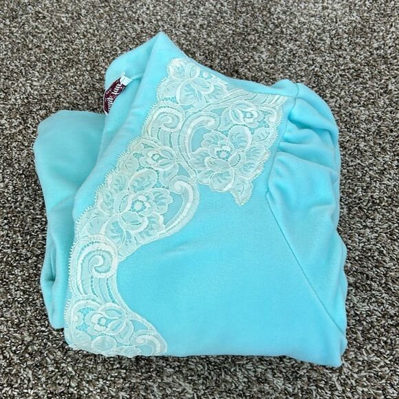 Vintage Vanity Fair Lace Blue Long Retro Robe Large - Picture 14 of 15